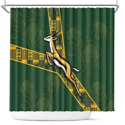 Rugby South Africa Shower Curtain Go Bokke With Protea Pattern