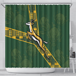 Rugby South Africa Shower Curtain Go Bokke With Protea Pattern