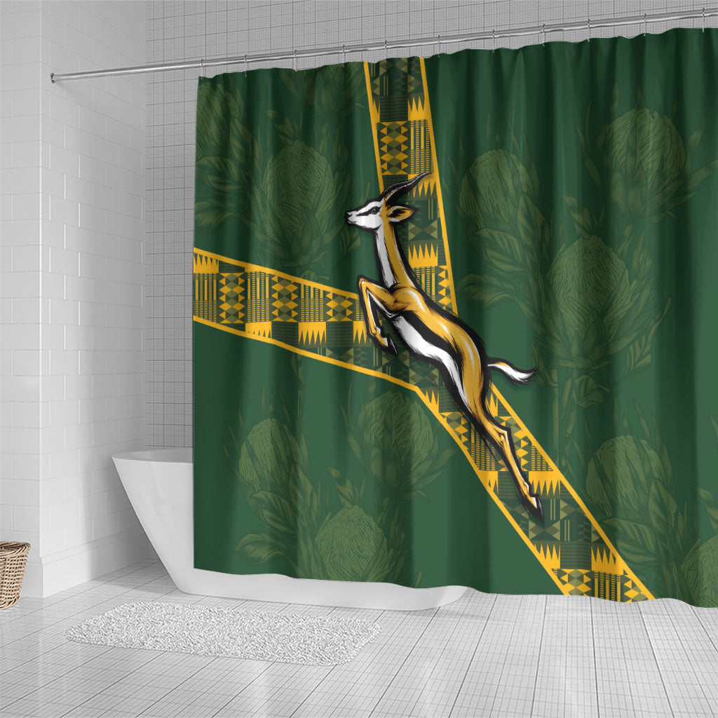 Rugby South Africa Shower Curtain Go Bokke With Protea Pattern