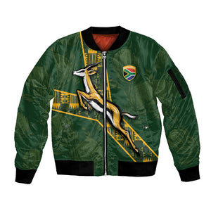 Custom Rugby South Africa Sleeve Zip Bomber Jacket Go Bokke With Protea Pattern
