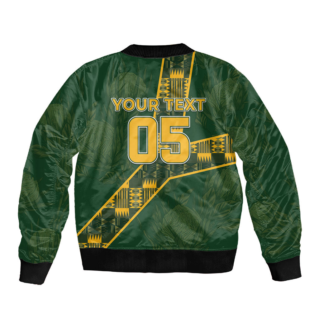 Custom Rugby South Africa Sleeve Zip Bomber Jacket Go Bokke With Protea Pattern