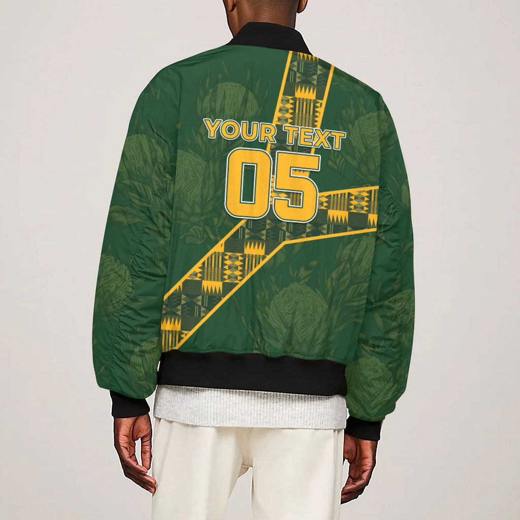 Custom Rugby South Africa Sleeve Zip Bomber Jacket Go Bokke With Protea Pattern