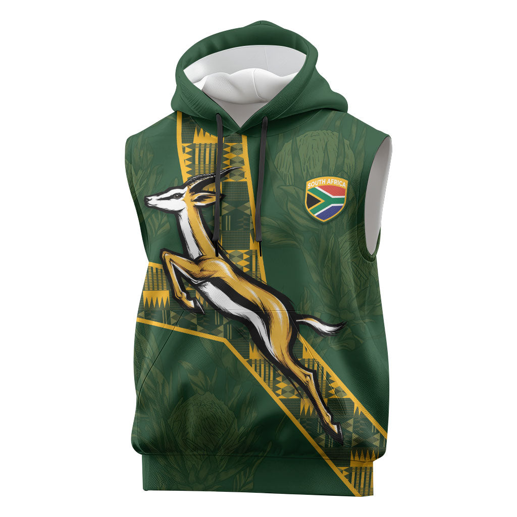 Custom Rugby South Africa Sleeveless Hoodie Go Bokke With Protea Pattern