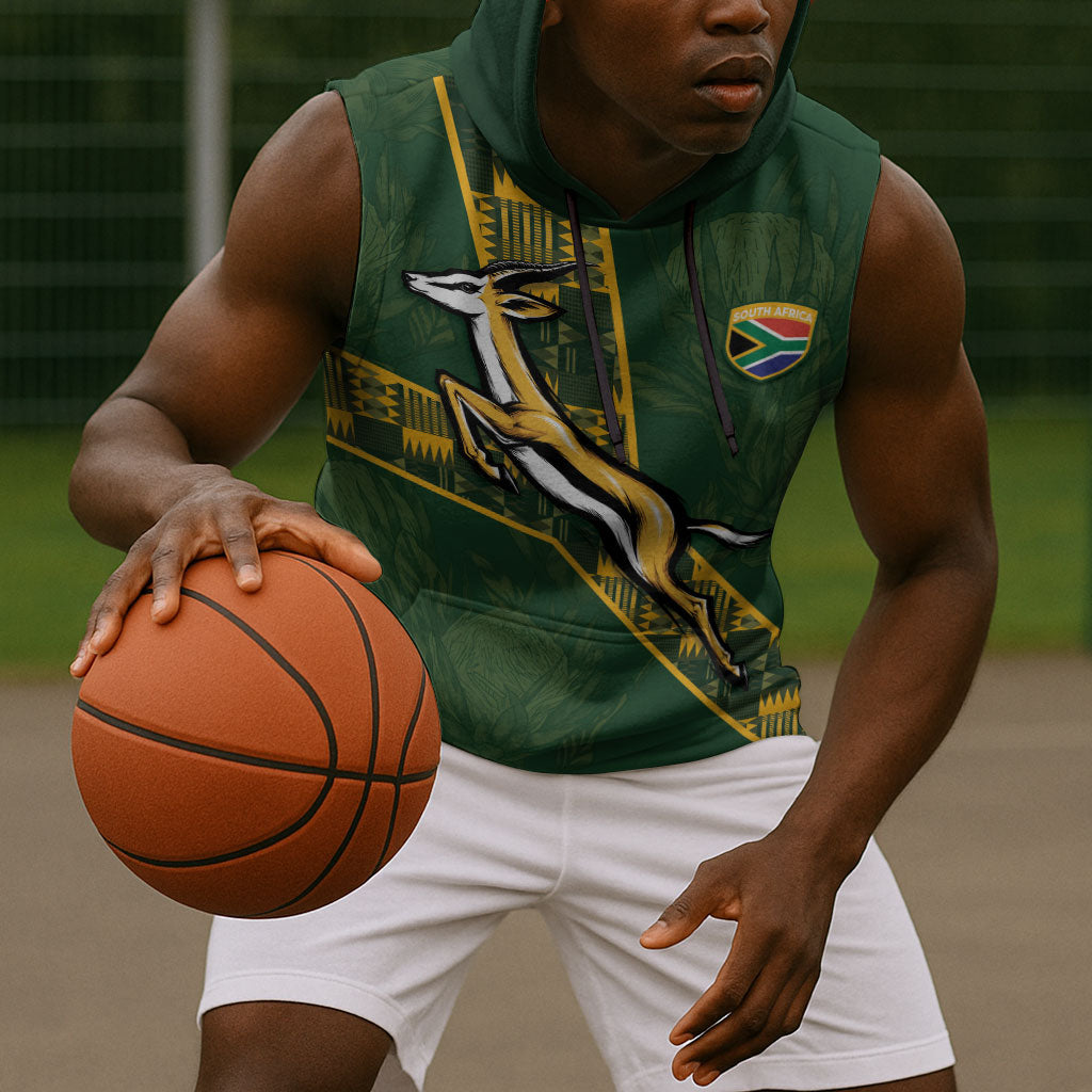Custom Rugby South Africa Sleeveless Hoodie Go Bokke With Protea Pattern