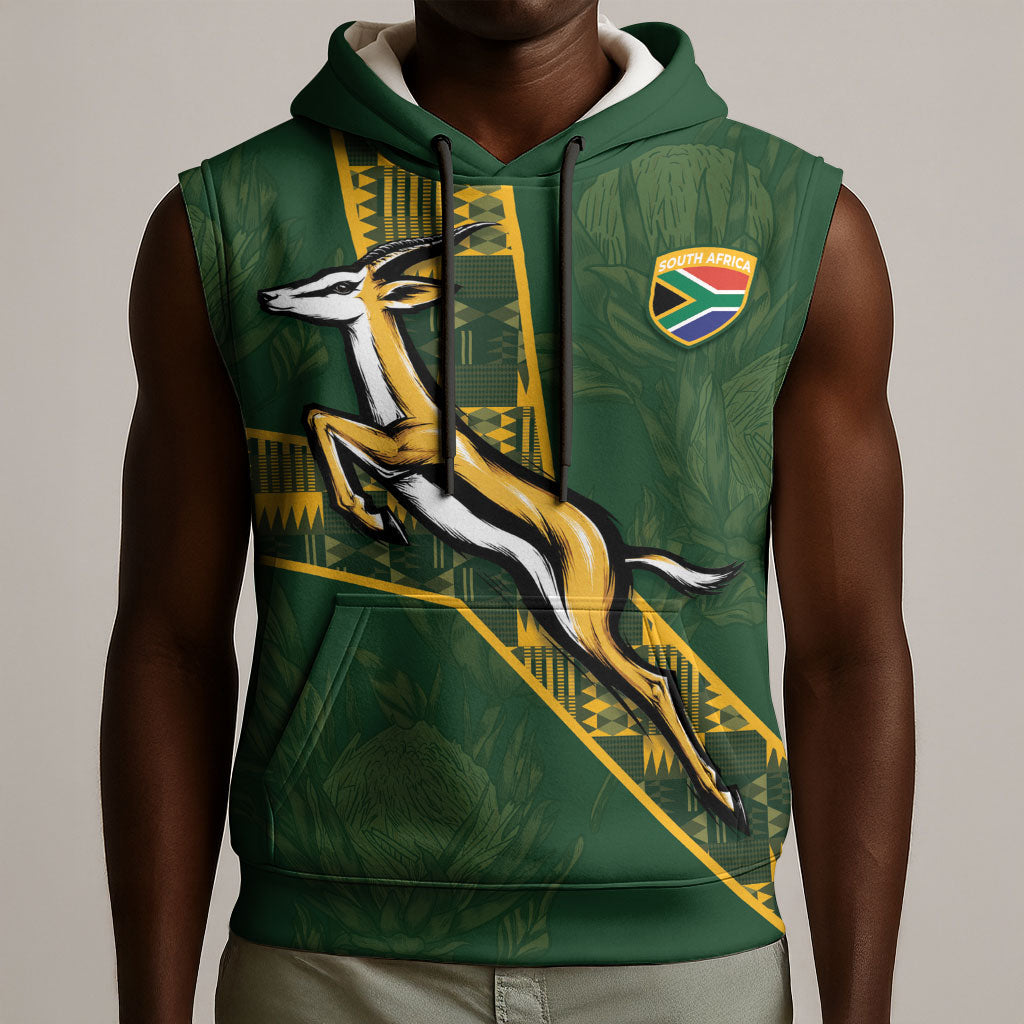 Custom Rugby South Africa Sleeveless Hoodie Go Bokke With Protea Pattern