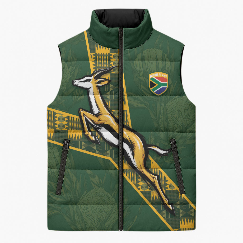 Custom Rugby South Africa Sleeveless Puffer Jacket Go Bokke With Protea Pattern