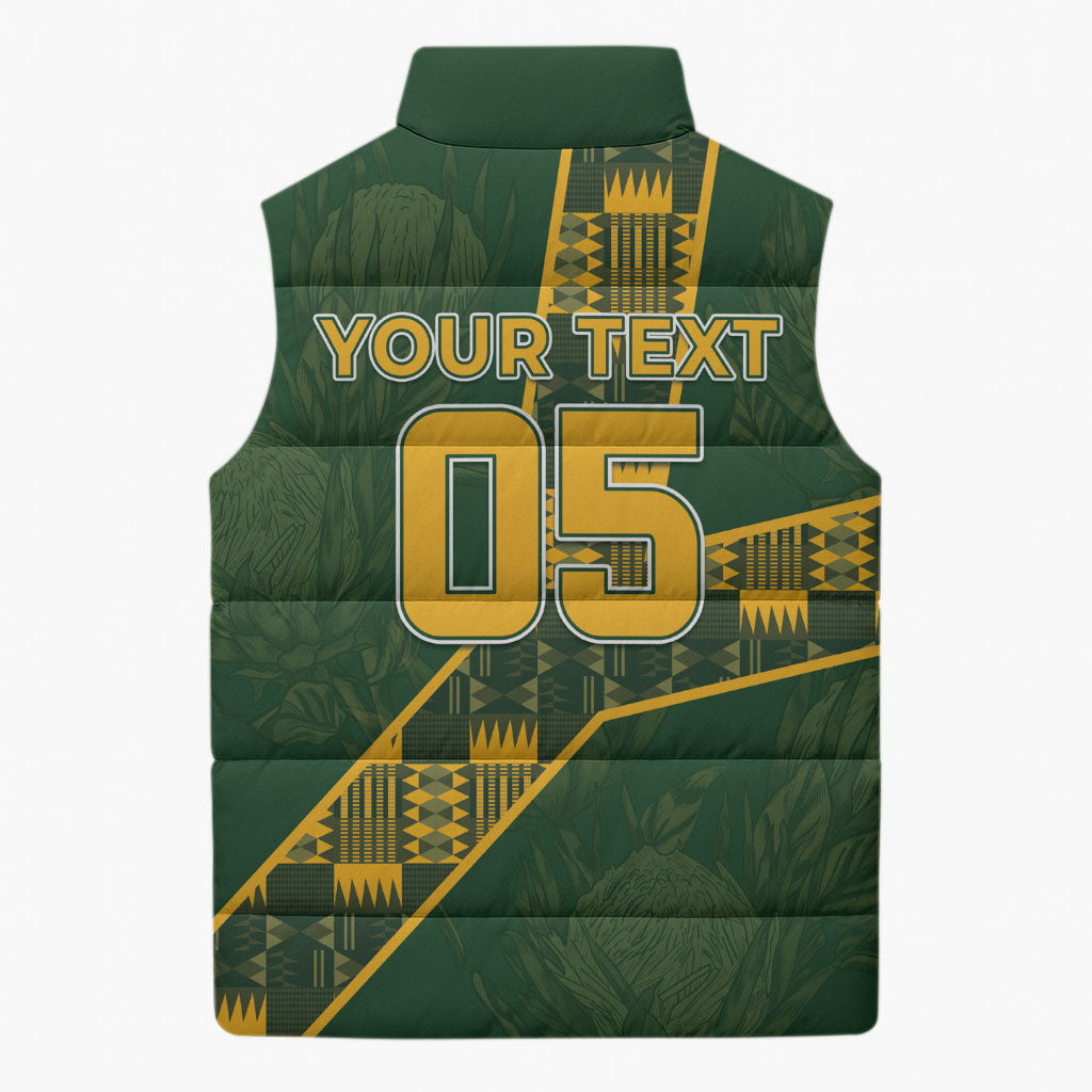 Custom Rugby South Africa Sleeveless Puffer Jacket Go Bokke With Protea Pattern