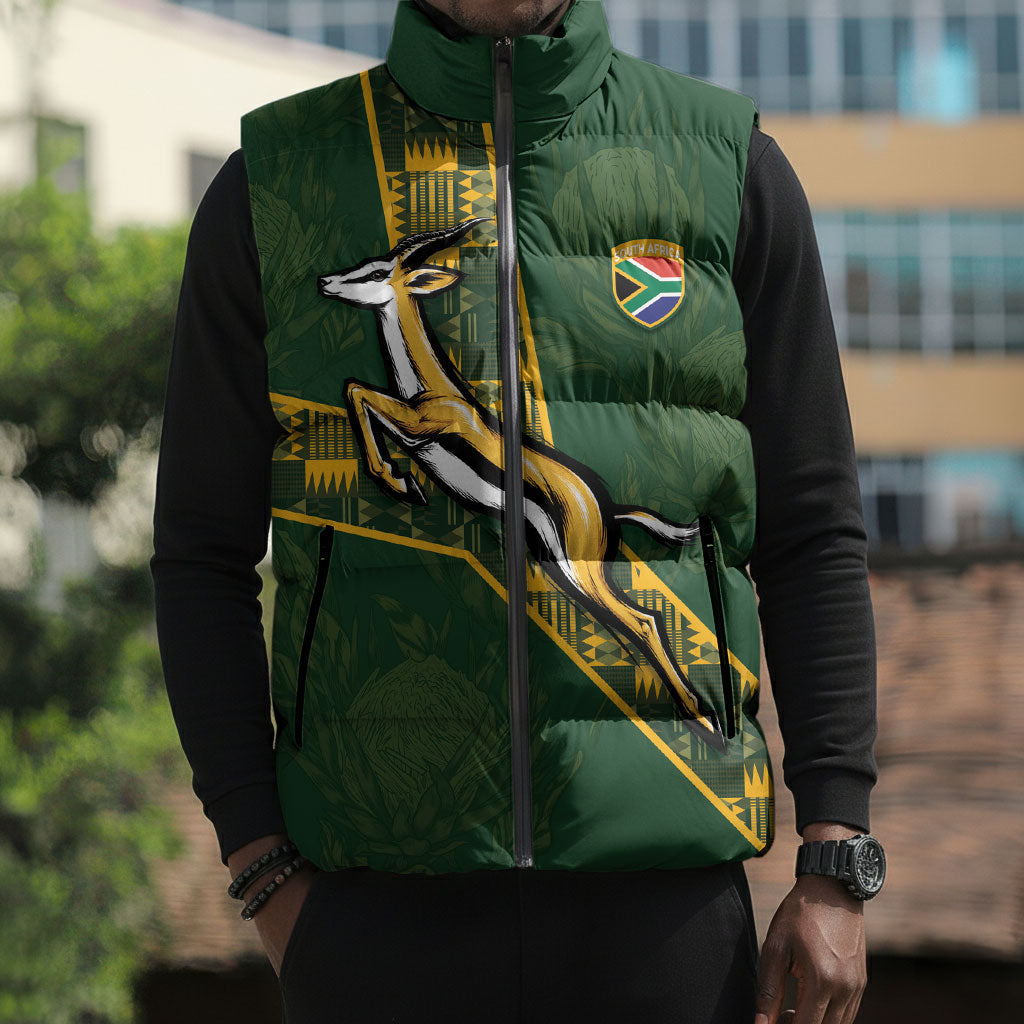 Custom Rugby South Africa Sleeveless Puffer Jacket Go Bokke With Protea Pattern