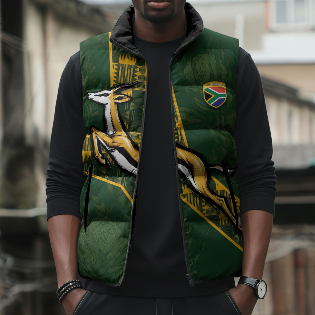 Custom Rugby South Africa Sleeveless Puffer Jacket Go Bokke With Protea Pattern