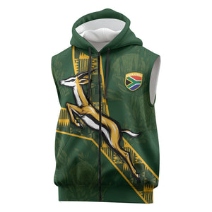 Custom Rugby South Africa Sleeveless Zip Hoodie Go Bokke With Protea Pattern