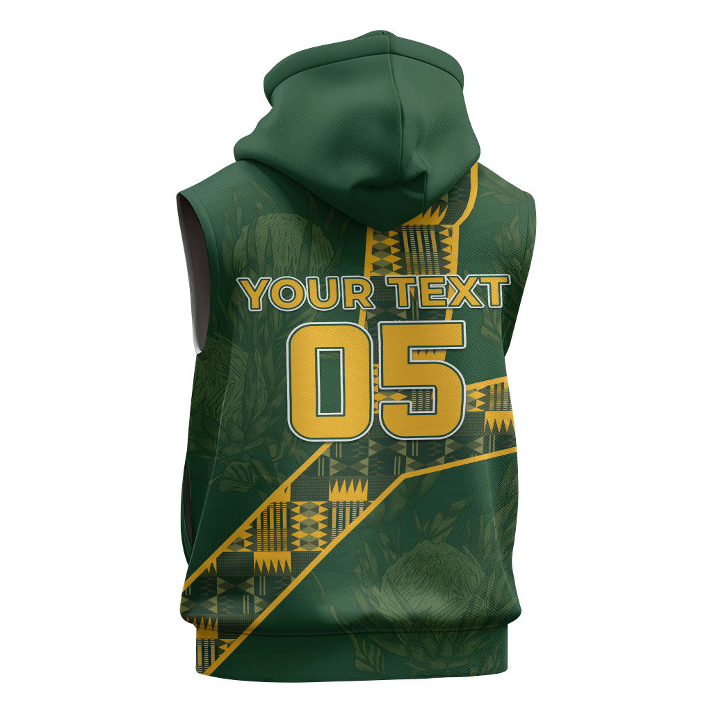Custom Rugby South Africa Sleeveless Zip Hoodie Go Bokke With Protea Pattern