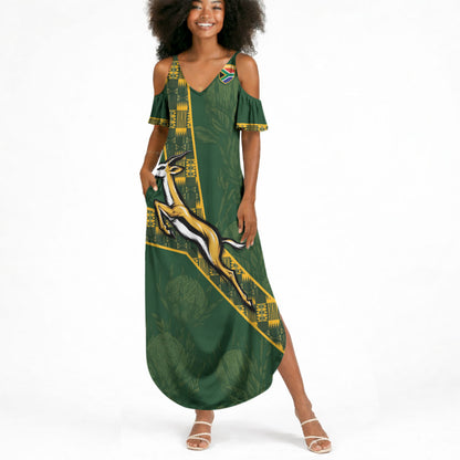Custom Rugby South Africa Summer Maxi Dress Go Bokke With Protea Pattern
