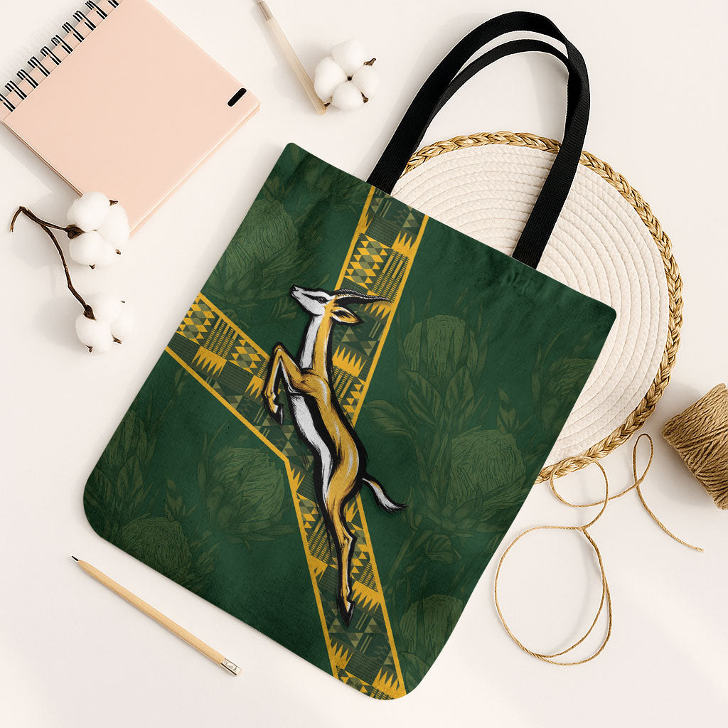 Rugby South Africa Tote Bag Go Bokke With Protea Pattern