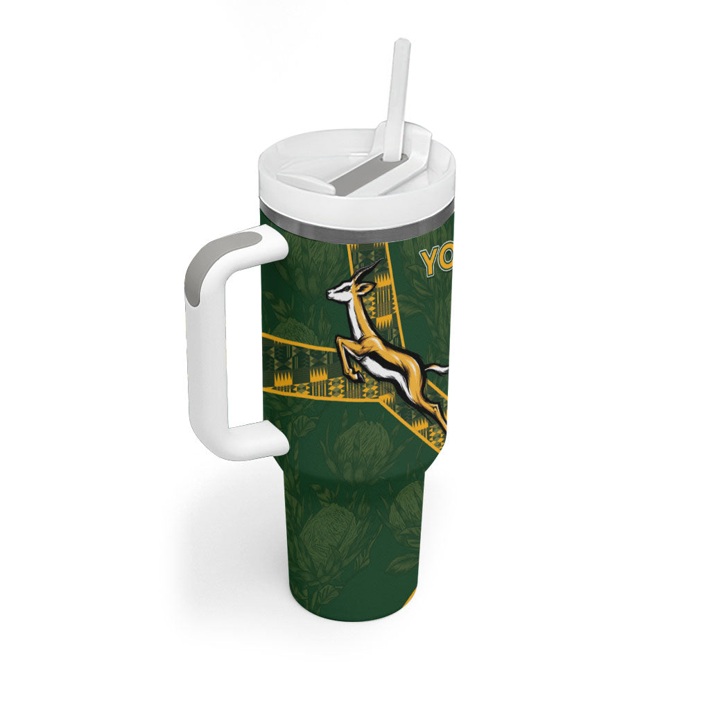 Custom Rugby South Africa Tumbler With Handle Go Bokke With Protea Pattern