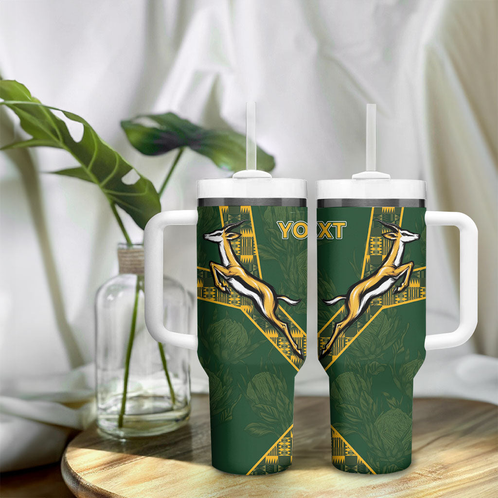Custom Rugby South Africa Tumbler With Handle Go Bokke With Protea Pattern