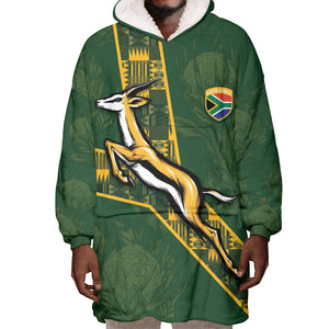 Custom Rugby South Africa Wearable Blanket Hoodie Go Bokke With Protea Pattern