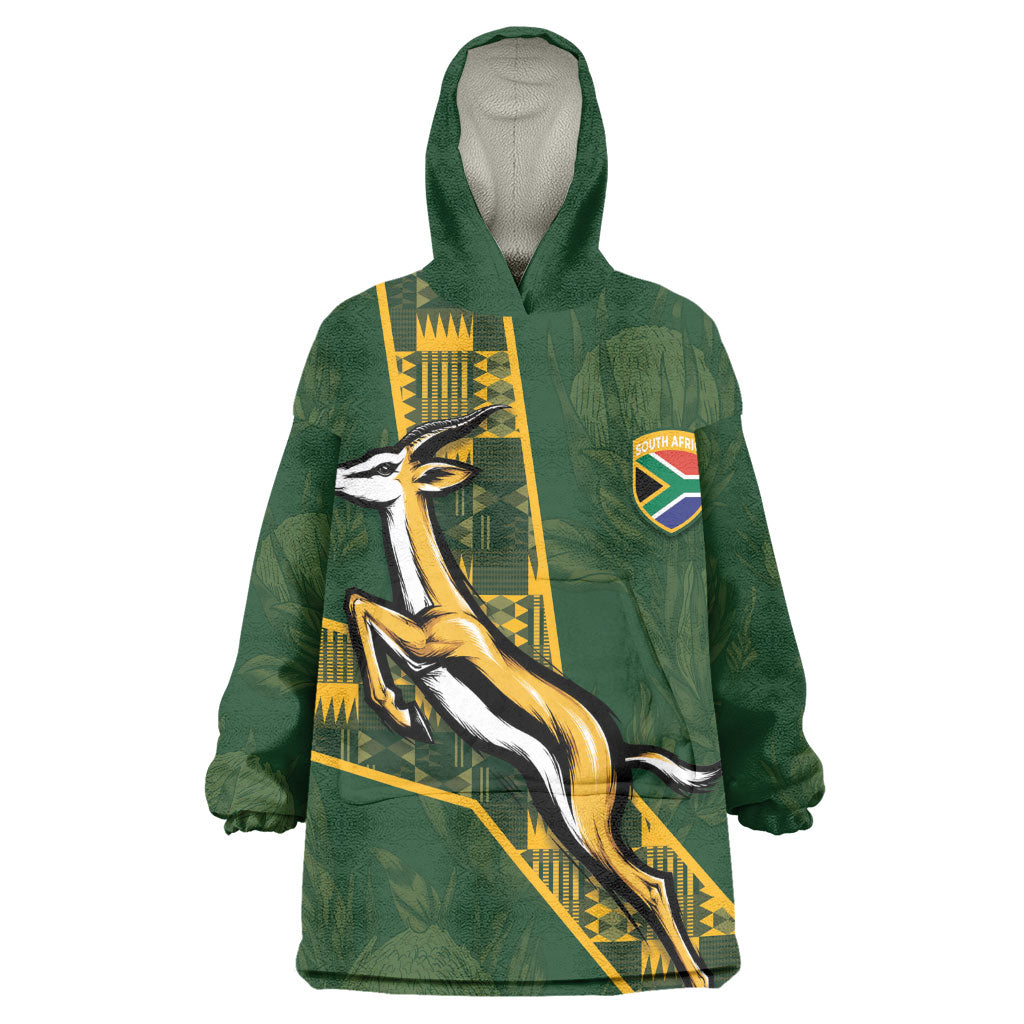 Custom Rugby South Africa Wearable Blanket Hoodie Go Bokke With Protea Pattern