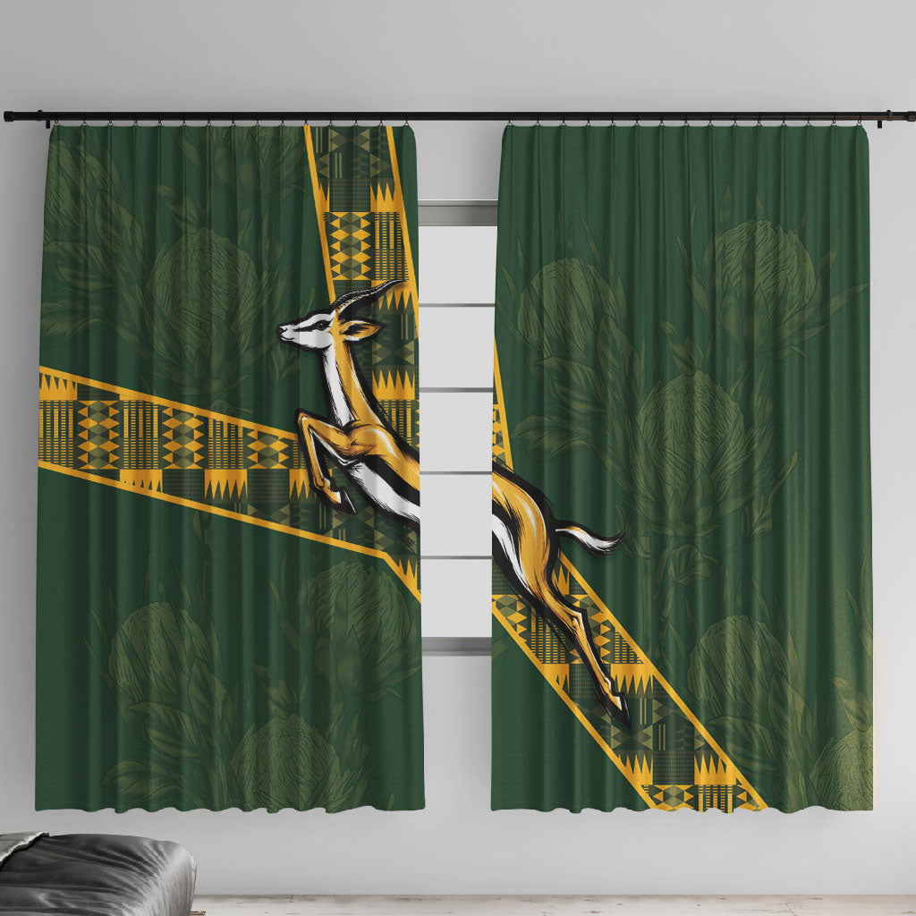 Rugby South Africa Window Curtain Go Bokke With Protea Pattern