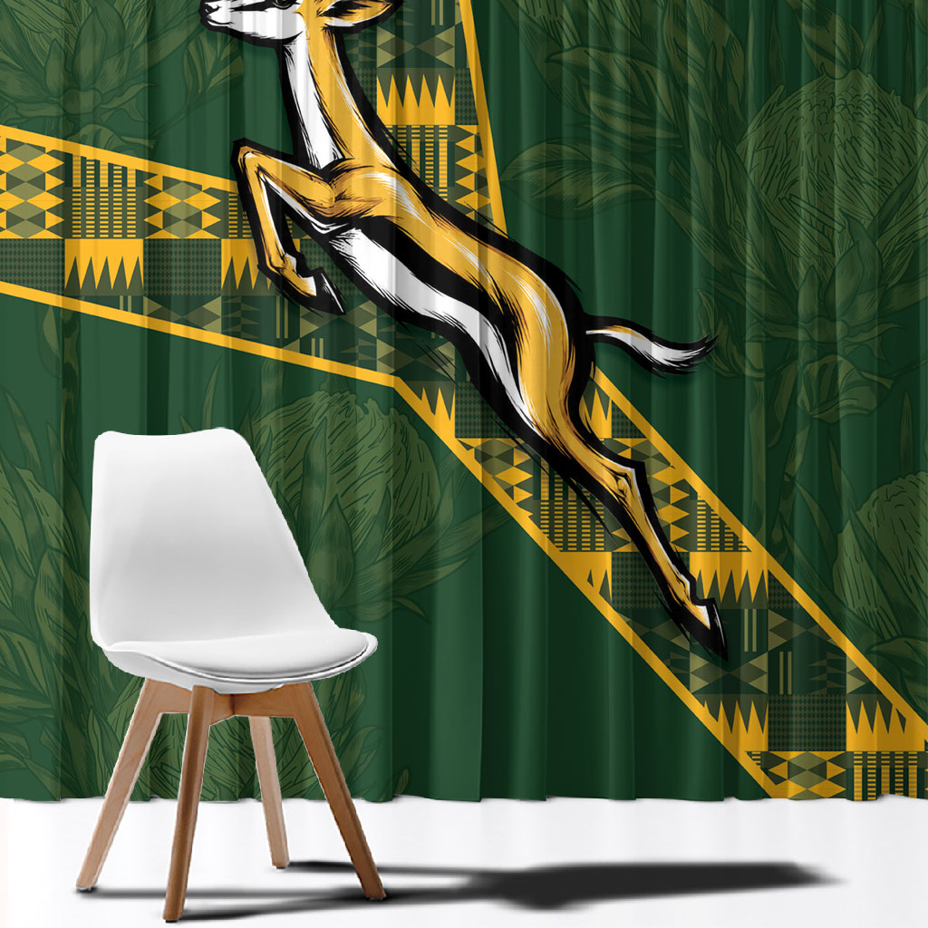 Rugby South Africa Window Curtain Go Bokke With Protea Pattern