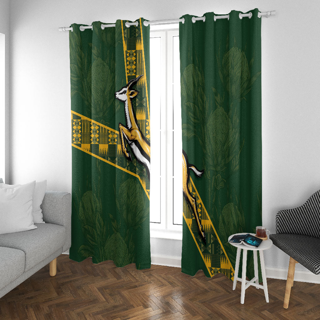 Rugby South Africa Window Curtain Go Bokke With Protea Pattern