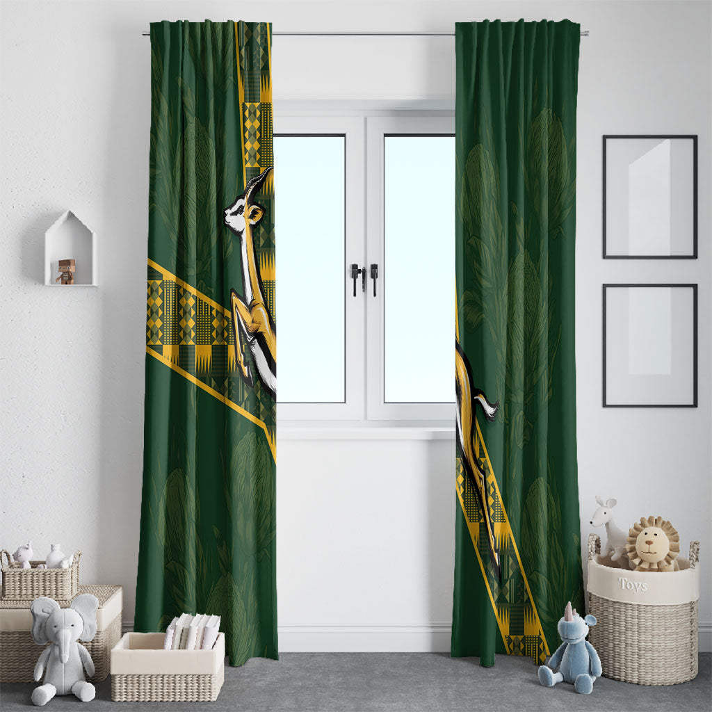 Rugby South Africa Window Curtain Go Bokke With Protea Pattern