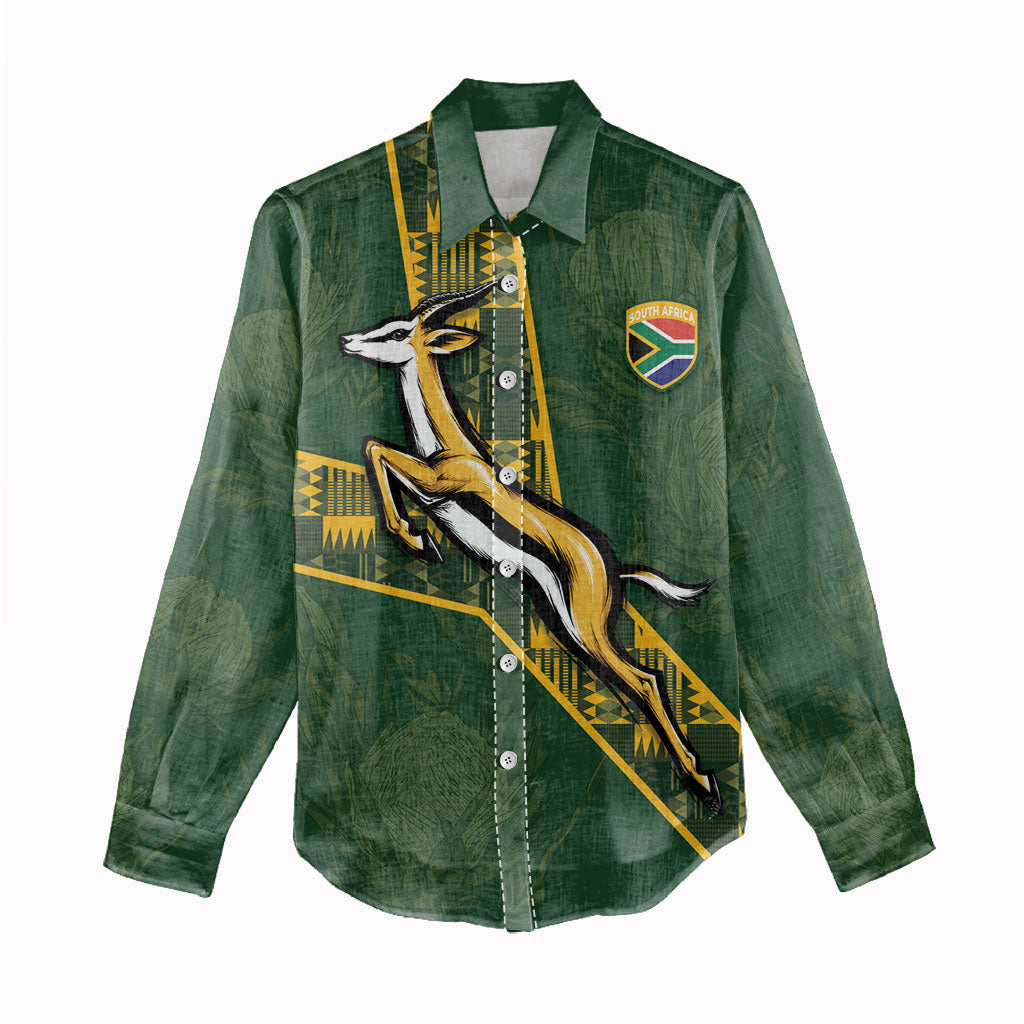 Custom Rugby South Africa Women Casual Shirt Go Bokke With Protea Pattern