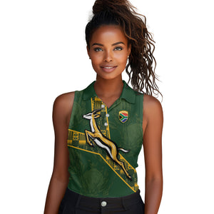 Custom Rugby South Africa Women Sleeveless Polo Shirt Go Bokke With Protea Pattern