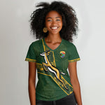 Custom Rugby South Africa Women V-Neck T-Shirt Go Bokke With Protea Pattern