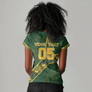 Custom Rugby South Africa Women V-Neck T-Shirt Go Bokke With Protea Pattern