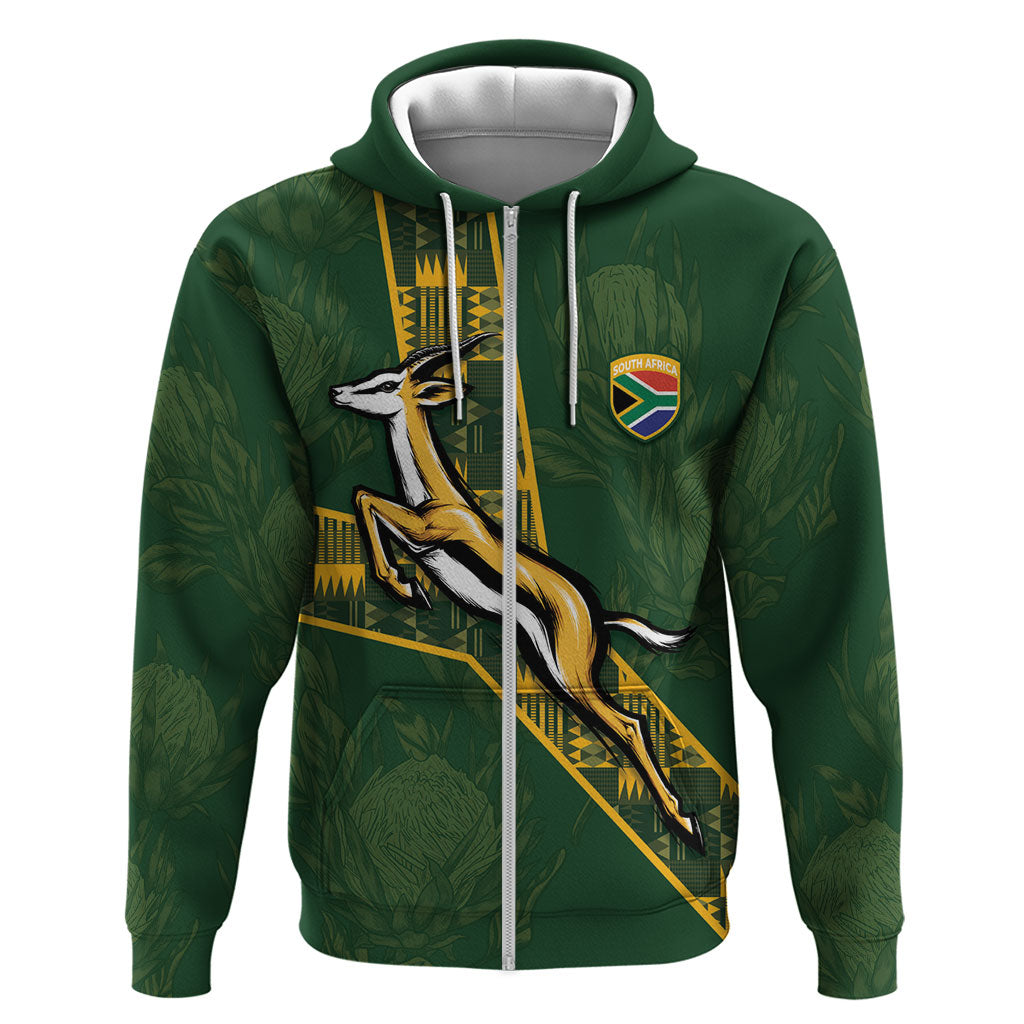 Custom Rugby South Africa Zip Hoodie Go Bokke With Protea Pattern