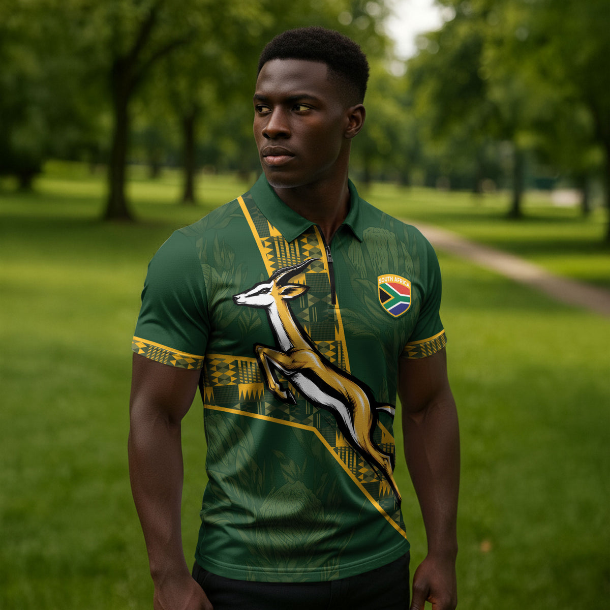 Custom Rugby South Africa Zipper Polo Shirt Go Bokke With Protea Pattern