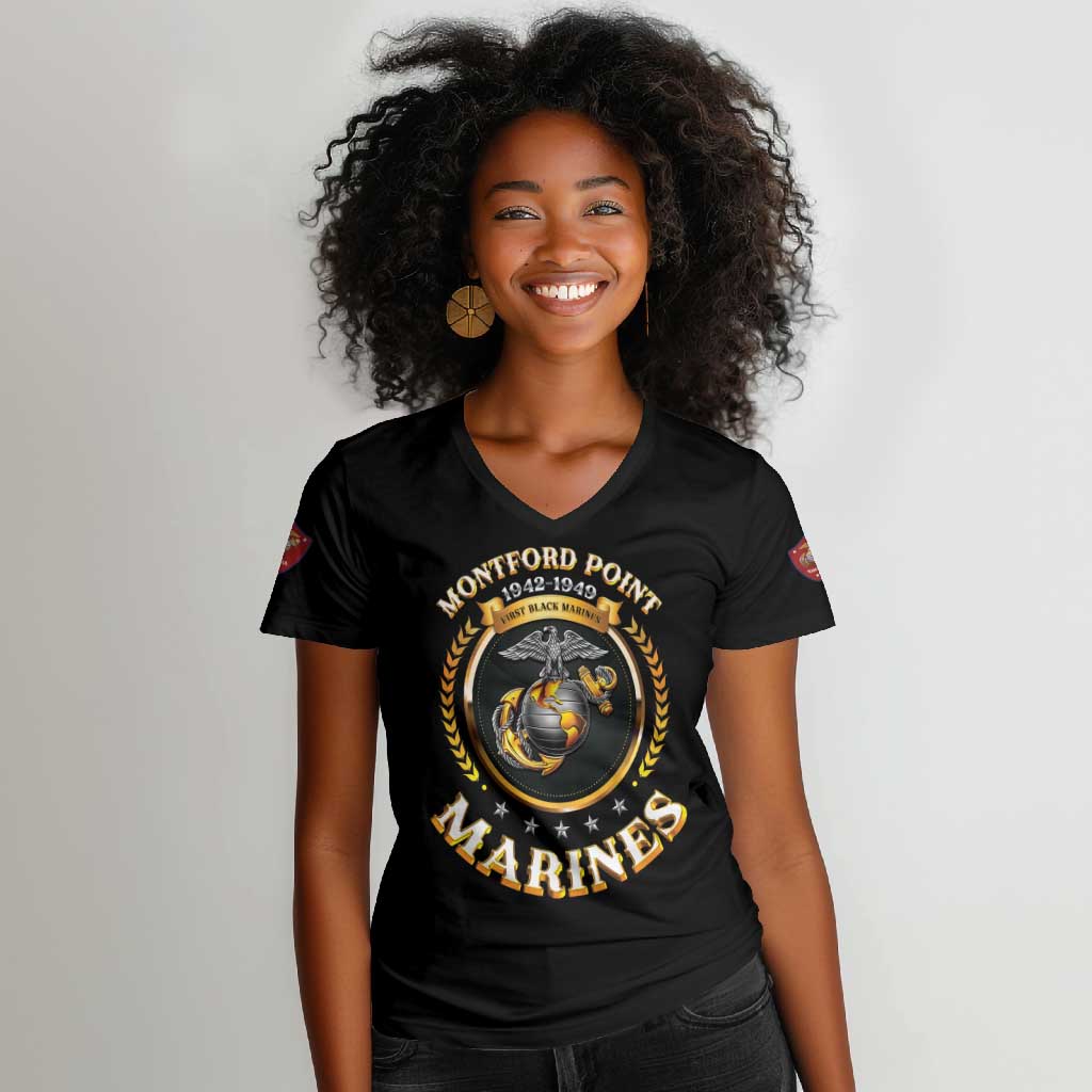 Montford Point Marines Legacy Women V-Neck T-Shirt Honoring The Legend