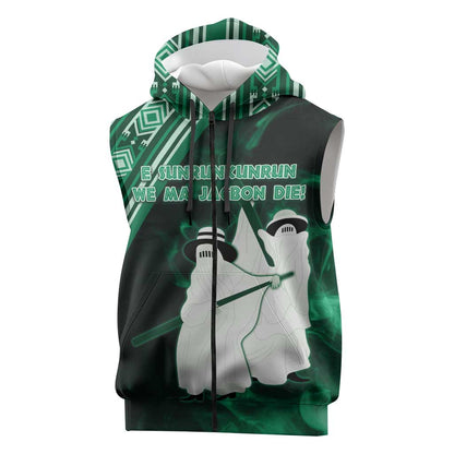 Nigeria Yoruba Festival Sleeveless Zip Hoodie Eko Spirit Eyo Masquerade - African Pride