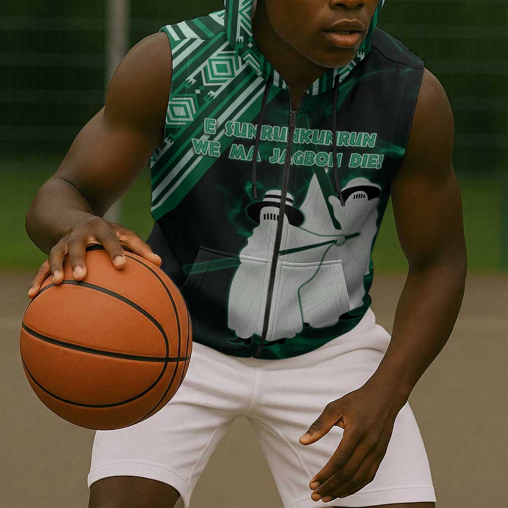 Nigeria Yoruba Festival Sleeveless Zip Hoodie Eko Spirit Eyo Masquerade - African Pride