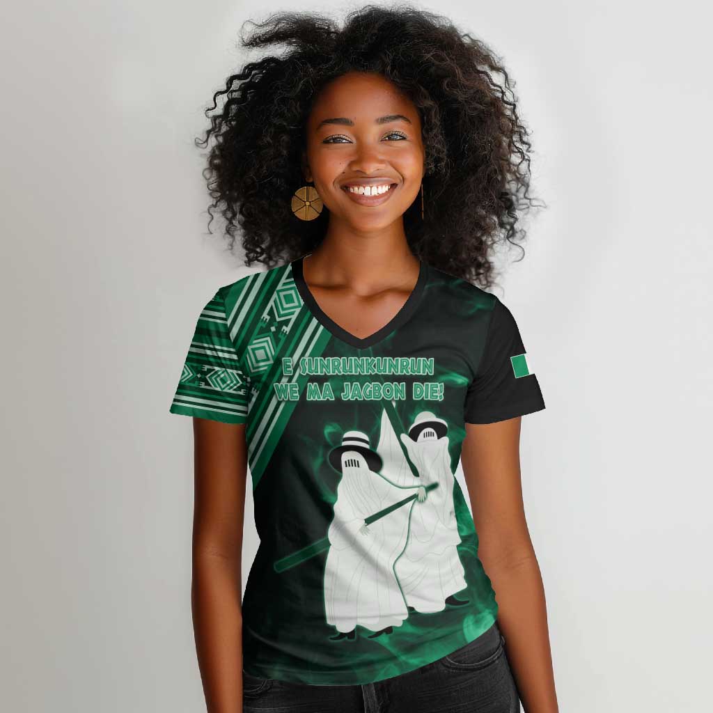 Nigeria Yoruba Festival Women V-Neck T-Shirt Eko Spirit Eyo Masquerade