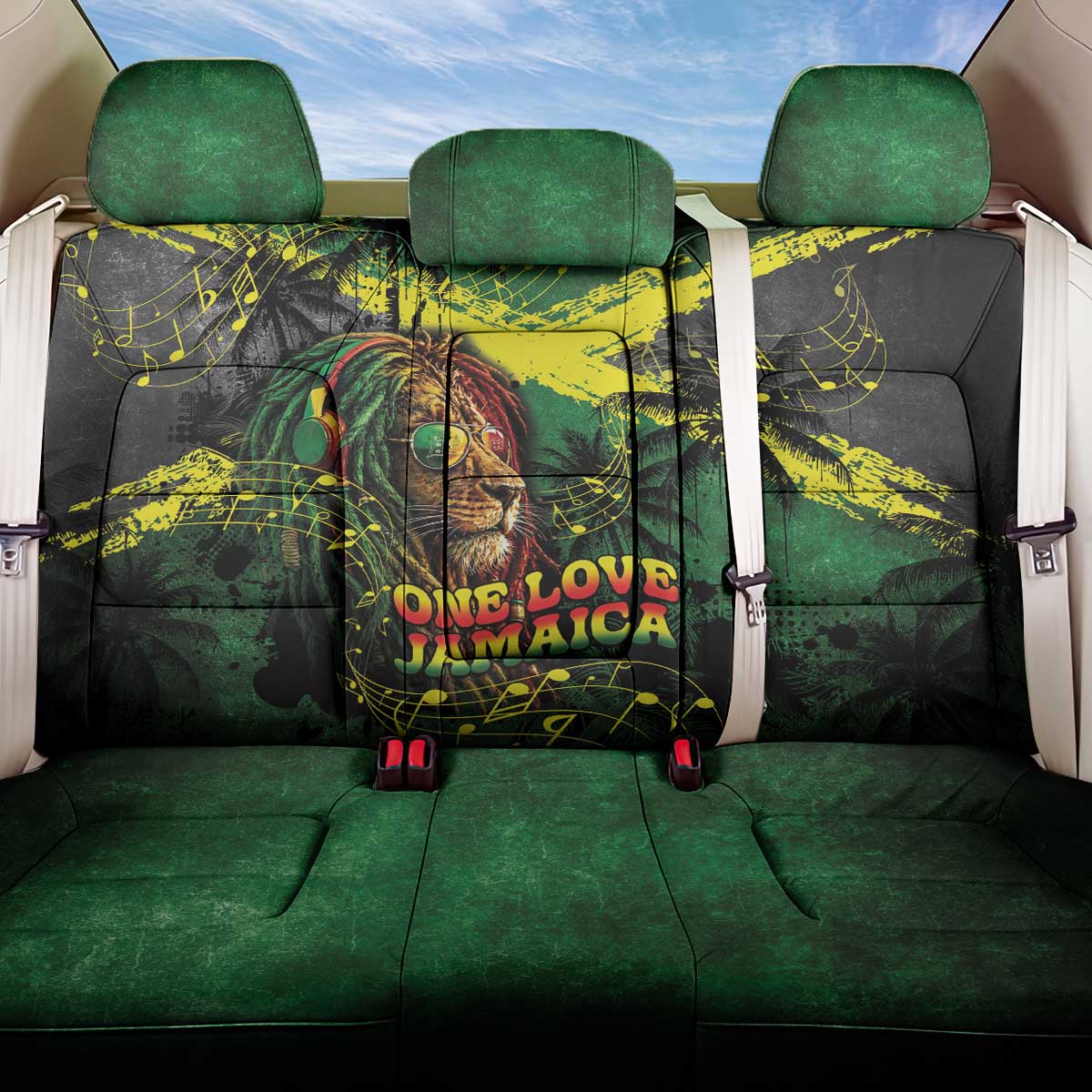 One Love Jamaica Back Car Seat Cover Rastafarian Lion Reggae Grunge Style