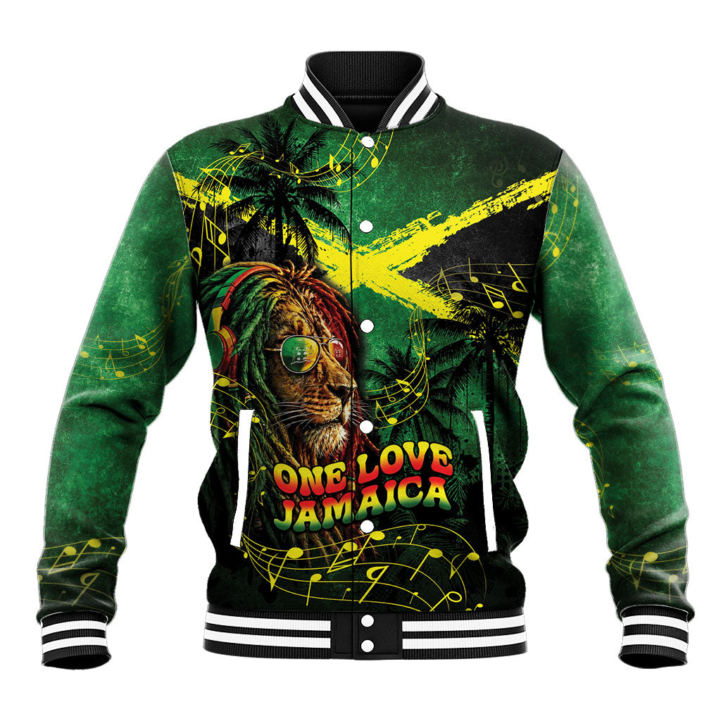 One Love Jamaica Baseball Jacket Rastafarian Lion Reggae Grunge Style