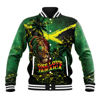 One Love Jamaica Baseball Jacket Rastafarian Lion Reggae Grunge Style