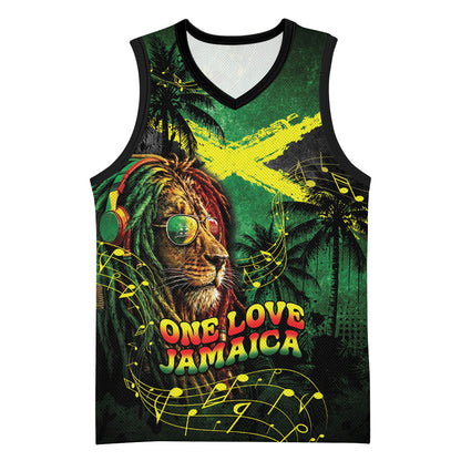 One Love Jamaica Basketball Jersey Rastafarian Lion Reggae Grunge Style