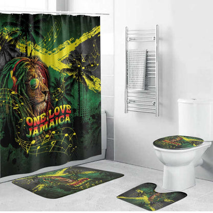One Love Jamaica Bathroom Set Rastafarian Lion Reggae Grunge Style