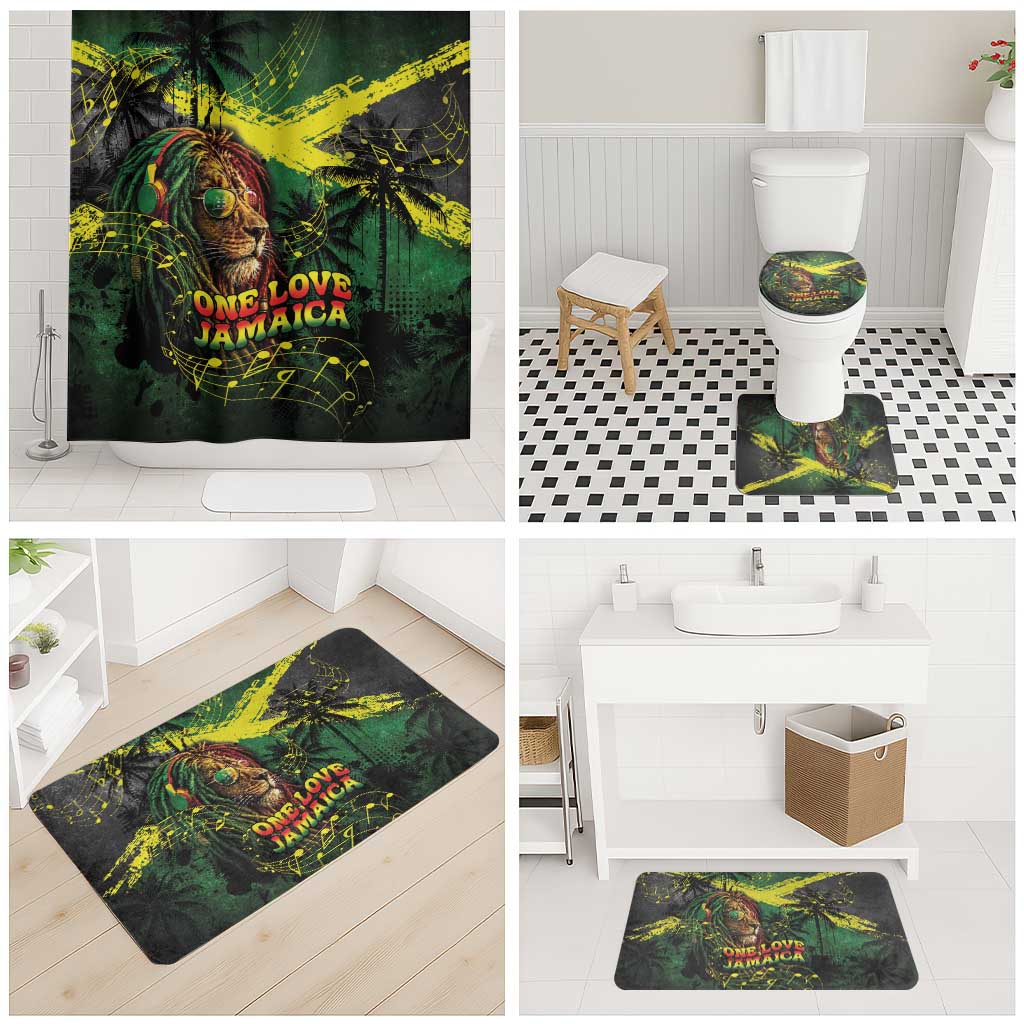 One Love Jamaica Bathroom Set Rastafarian Lion Reggae Grunge Style