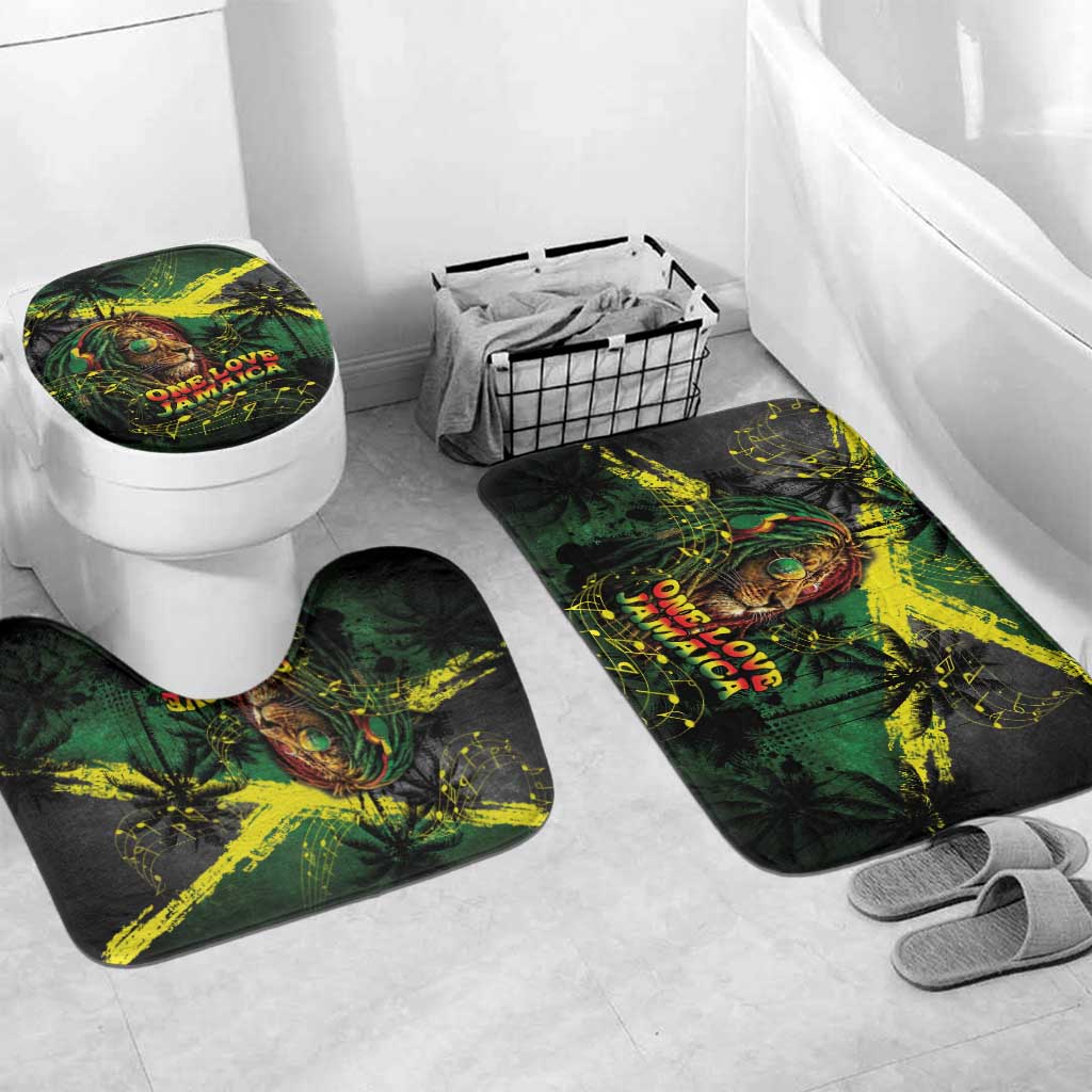 One Love Jamaica Bathroom Set Rastafarian Lion Reggae Grunge Style