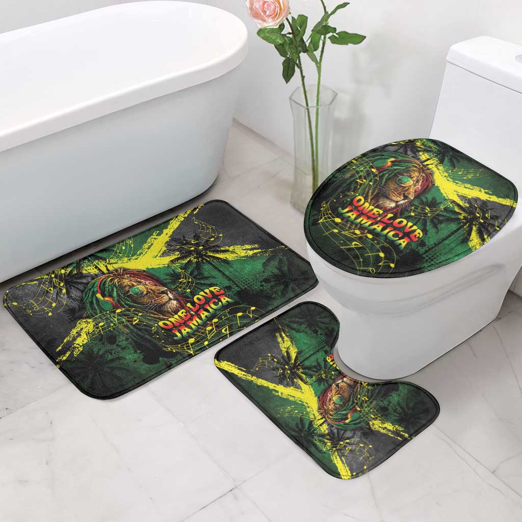 One Love Jamaica Bathroom Set Rastafarian Lion Reggae Grunge Style