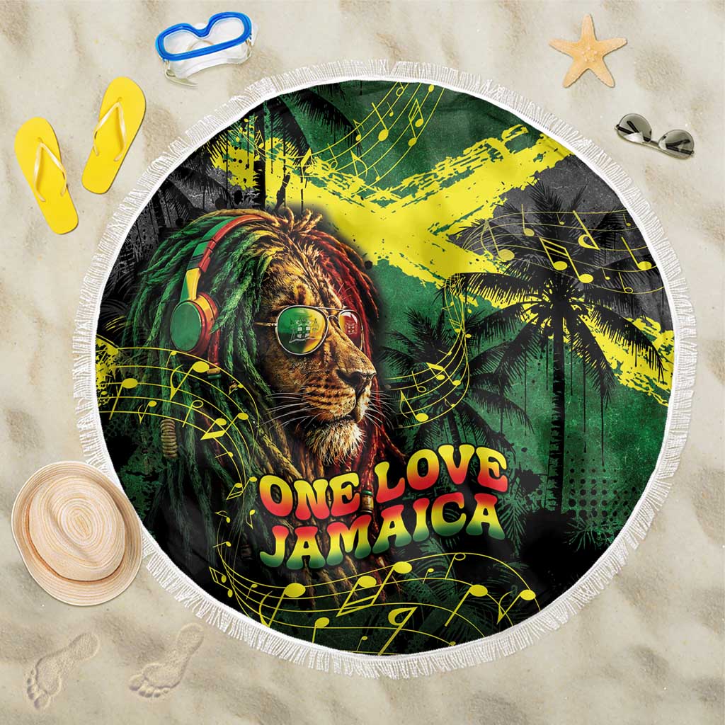 One Love Jamaica Beach Blanket Rastafarian Lion Reggae Grunge Style