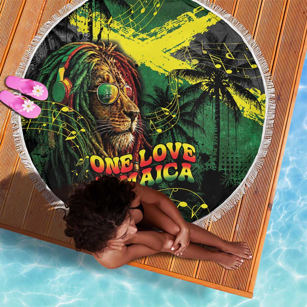 One Love Jamaica Beach Blanket Rastafarian Lion Reggae Grunge Style