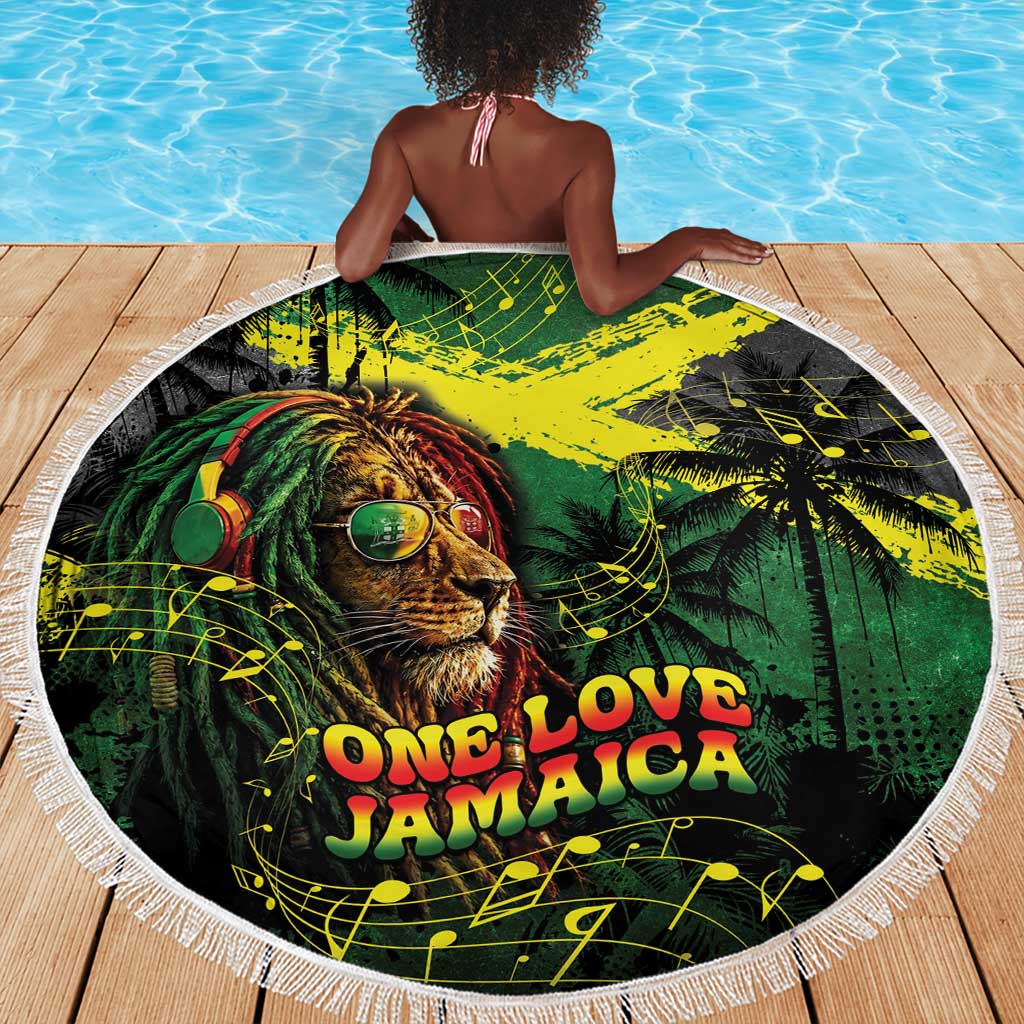 One Love Jamaica Beach Blanket Rastafarian Lion Reggae Grunge Style