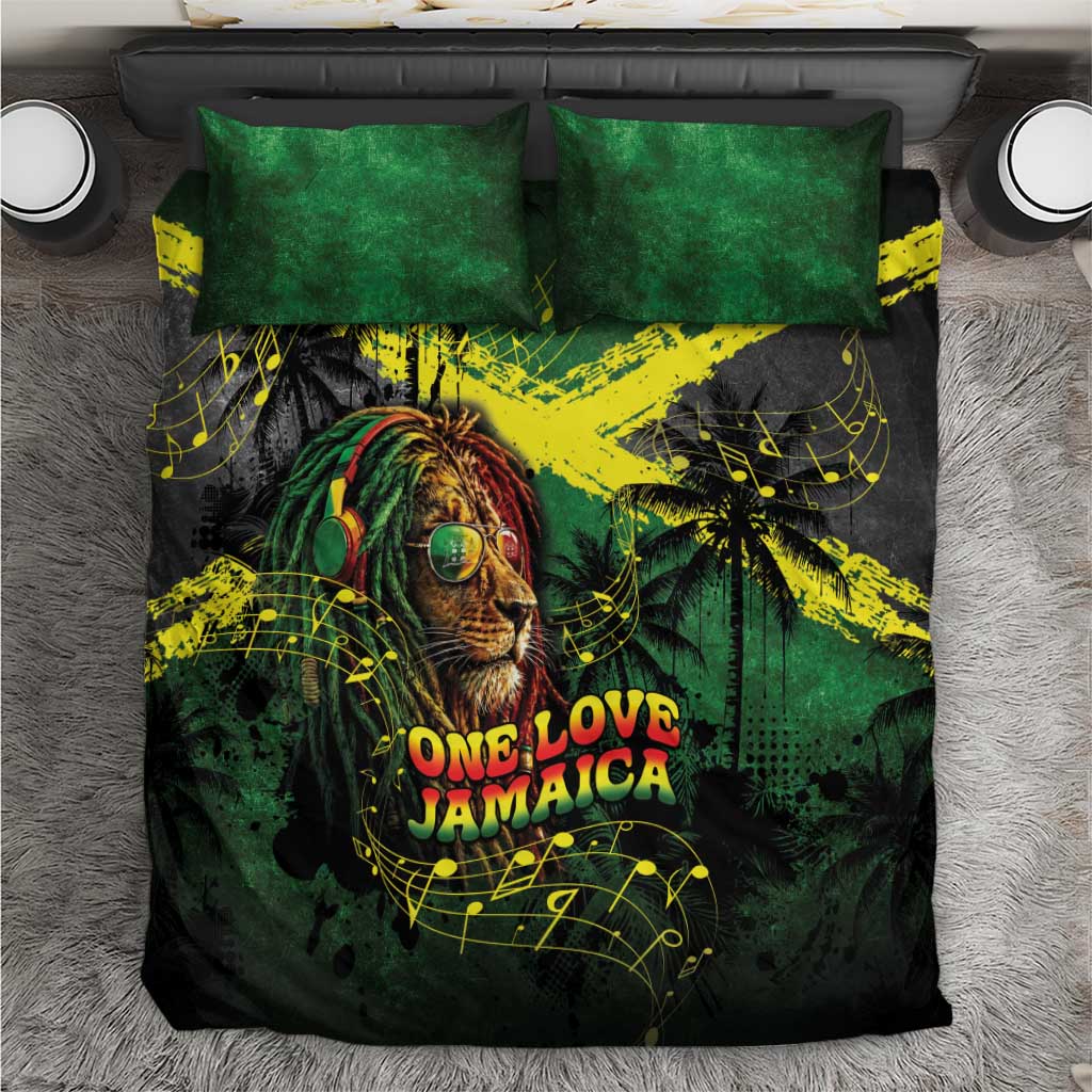 One Love Jamaica Bedding Set Rastafarian Lion Reggae Grunge Style