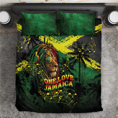 One Love Jamaica Bedding Set Rastafarian Lion Reggae Grunge Style