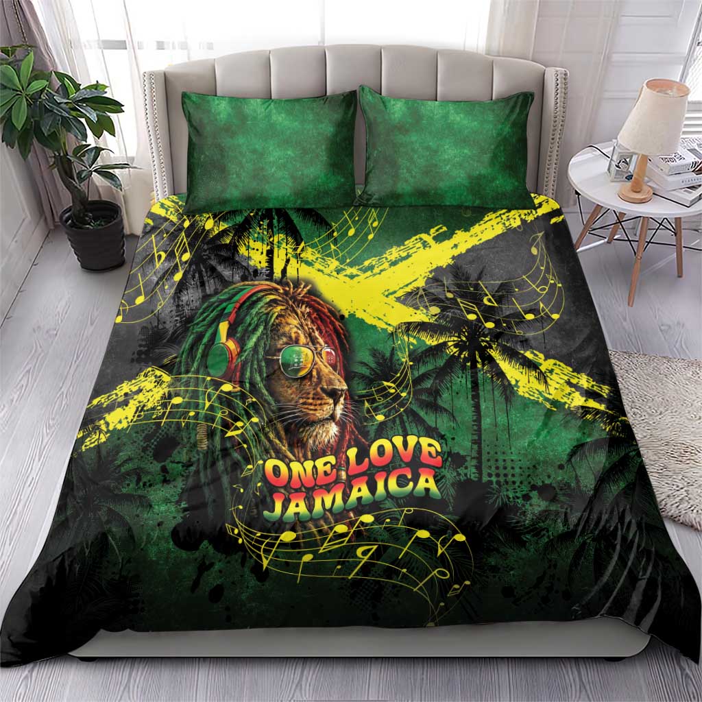 One Love Jamaica Bedding Set Rastafarian Lion Reggae Grunge Style