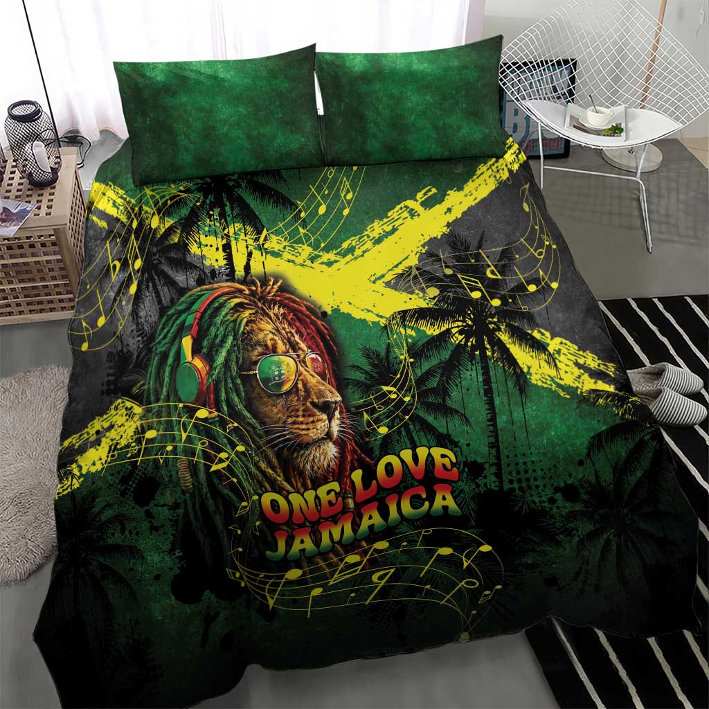 One Love Jamaica Bedding Set Rastafarian Lion Reggae Grunge Style